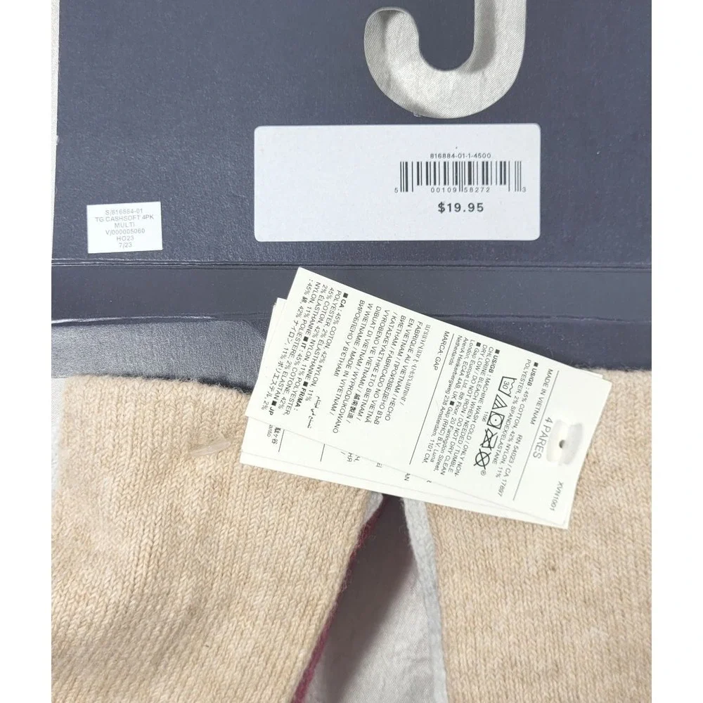 GAP 4 Pairs CashSoft Toddler Grippy Crew Socks - Red, Pink, White, Tan - 4/5Y